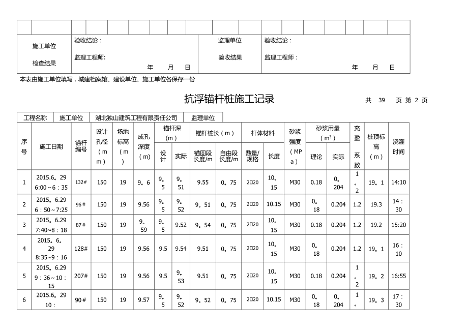 抗浮锚杆桩施工记录(1).doc_第2页