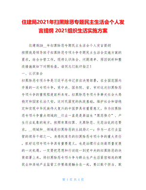 住建局2021年扫黑除恶专题民主生活会个人发言提纲 2021组织生活实施方案.doc