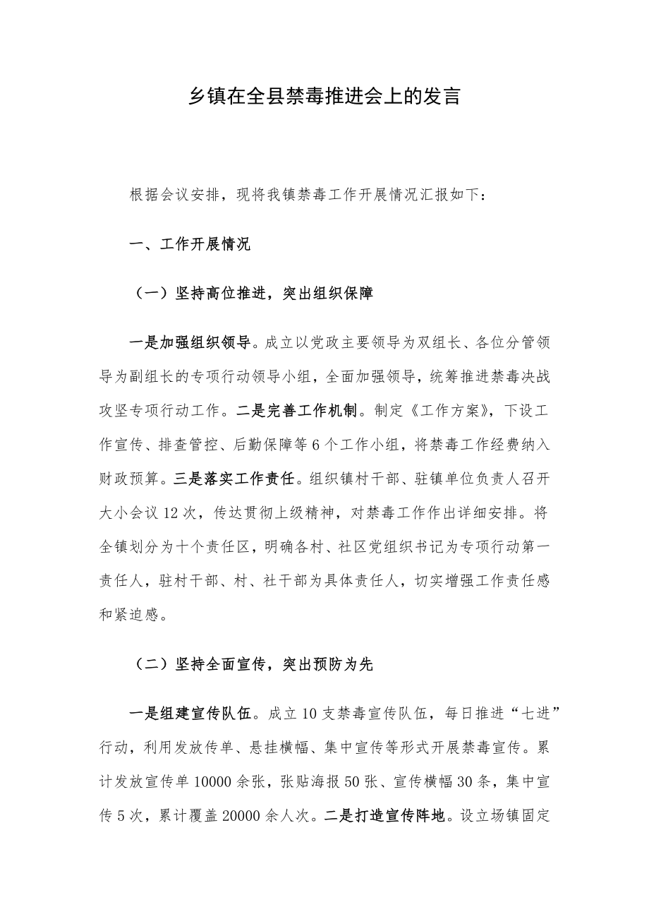 乡镇在全县禁毒推进会上的发言.docx_第1页