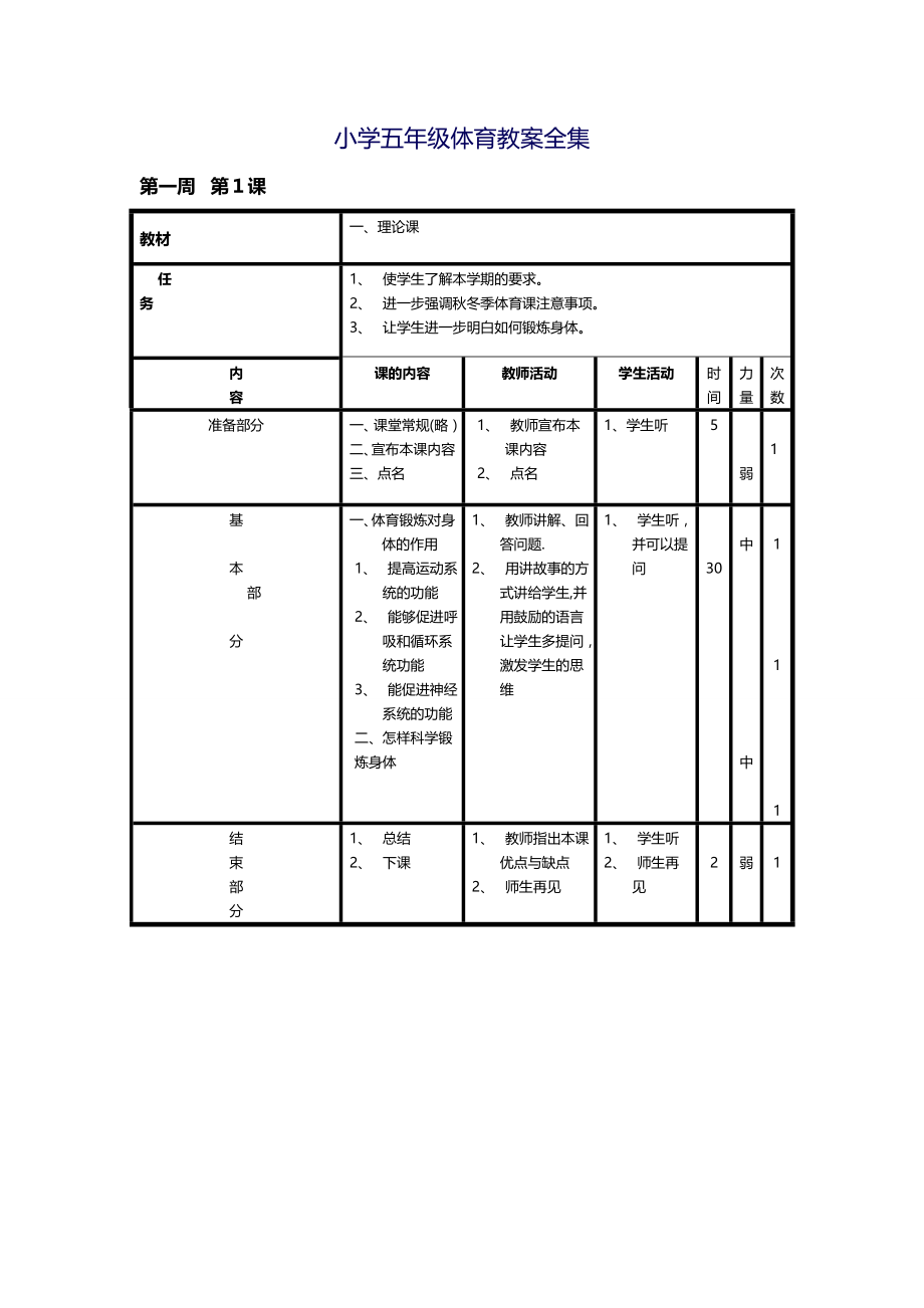 小学五年级体育上册教案全集(已整理).doc_第1页