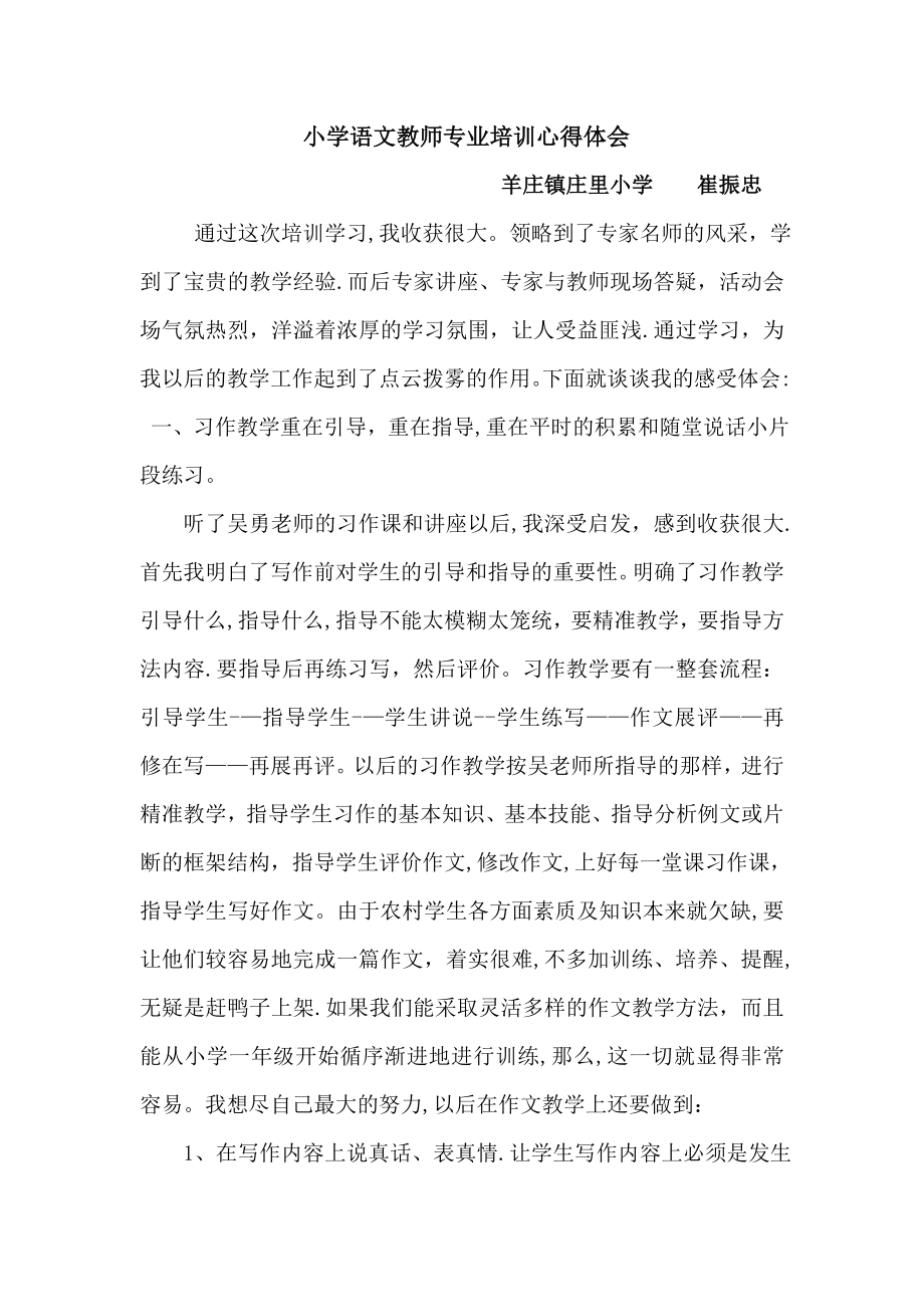 小学语文教师专业培训心得体会-----崔振忠.doc_第1页