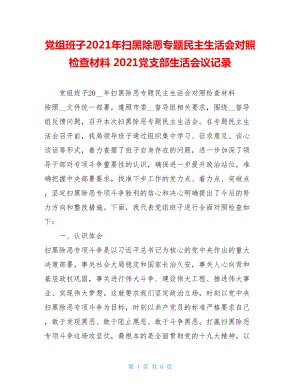 党组班子2021年扫黑除恶专题民主生活会对照检查材料 2021党支部生活会议记录.doc