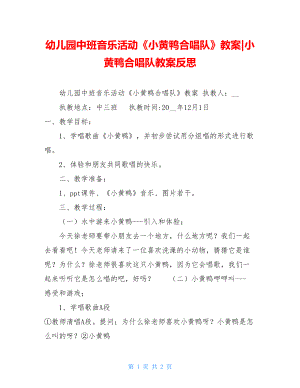 幼儿园中班音乐活动《小黄鸭合唱队》教案-小黄鸭合唱队教案反思.doc