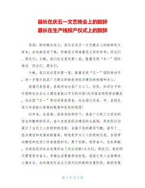 县长在庆五一文艺晚会上的致辞 县长在生产线投产仪式上的致辞.doc