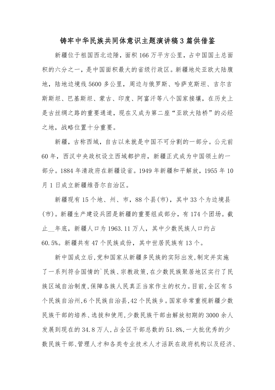 铸牢中华民族共同体意识主题演讲稿3篇供借鉴.docx_第1页