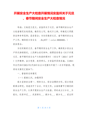 开展安全生产大检查开展情况安监所关于元旦、春节期间安全生产大检查情况.doc