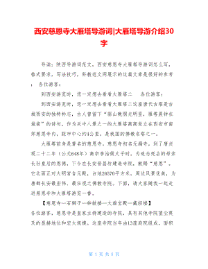 西安慈恩寺大雁塔导游词-大雁塔导游介绍30字.doc