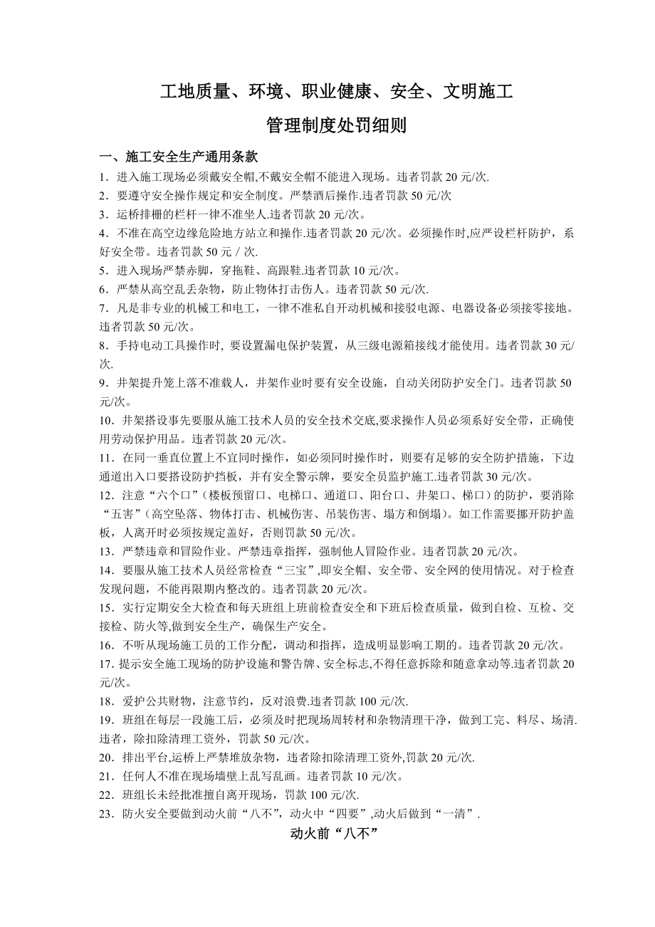 工地质量、文明施工惩罚细则.doc_第1页