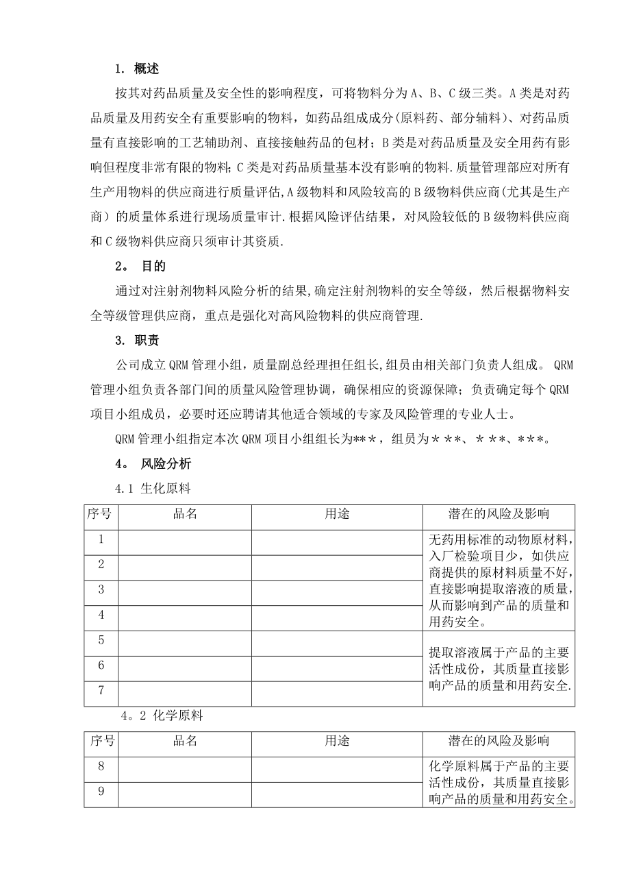 新版GMP注射剂物料安全等级质量风险管理文件.doc_第1页