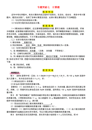 (百色专版)2019届中考化学复习 第2编 重点专题突破篇 专题突破7 计算题(精讲)练习.pdf