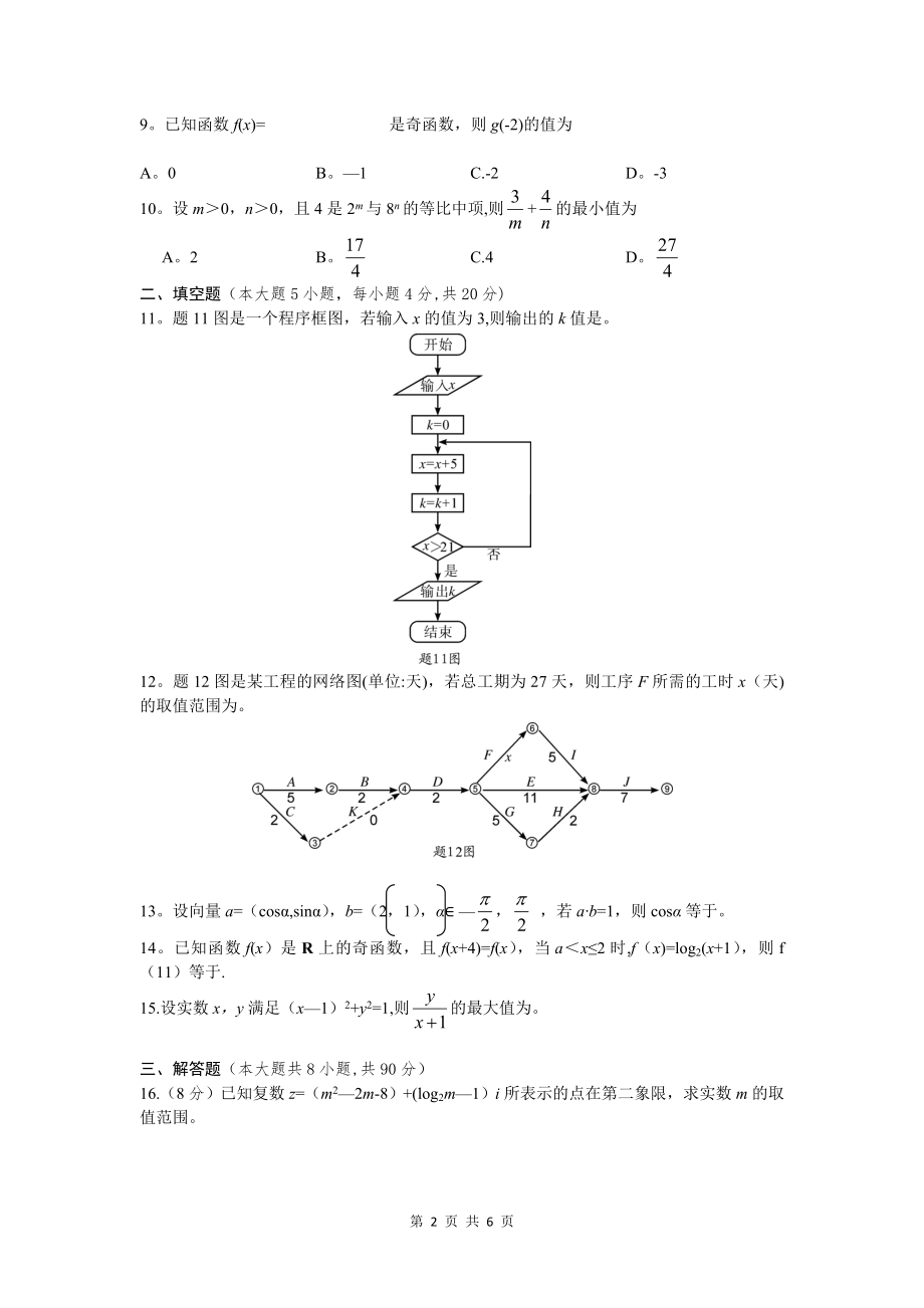 数学2017年江苏对口单招文化综合理论试卷.doc_第2页