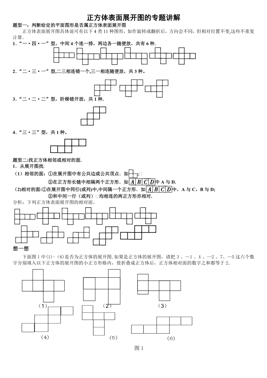 正方体表面展开图的专题讲解.doc_第1页