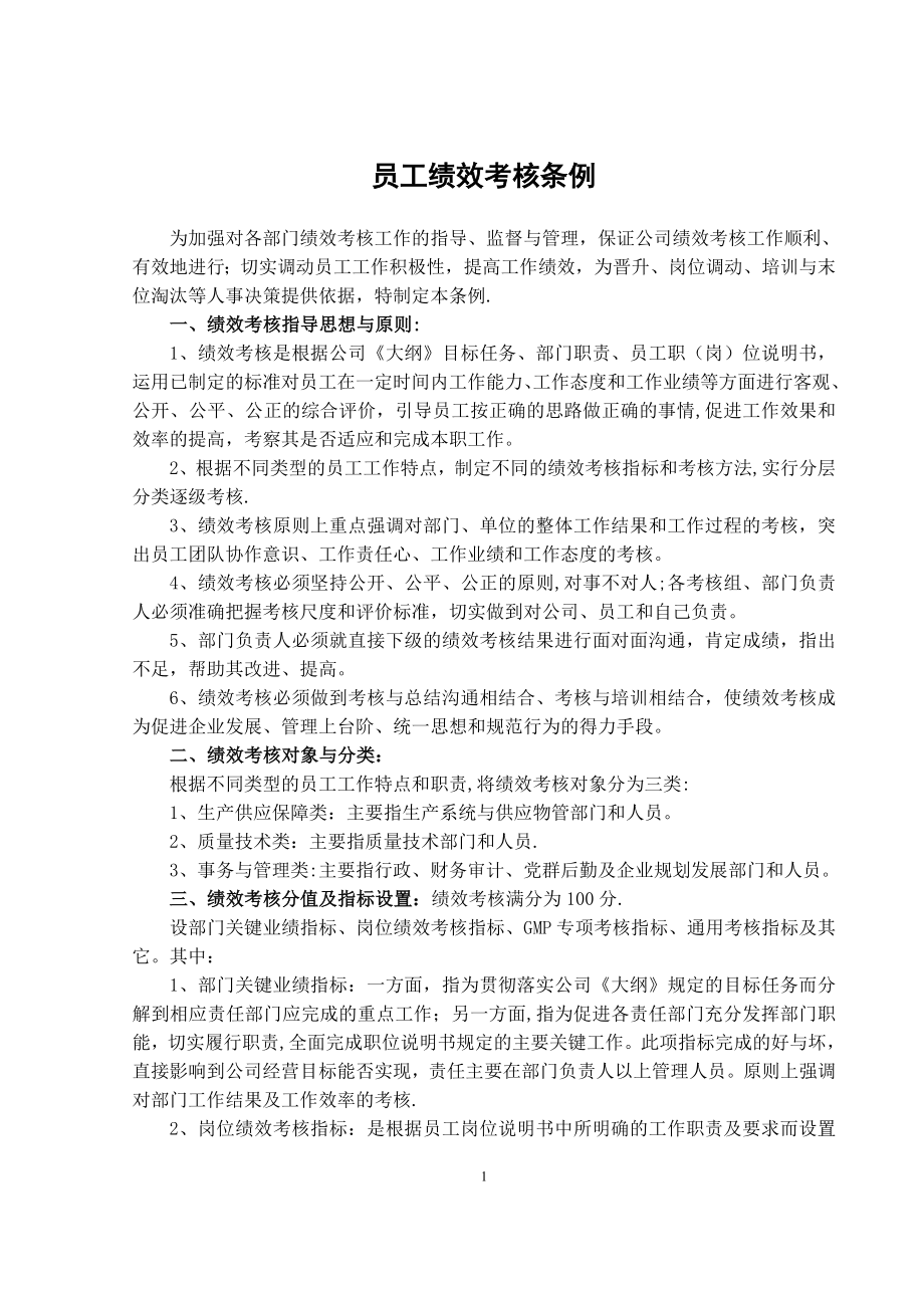 某公司员工绩效考核条例.doc_第1页