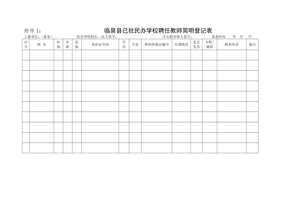 民办学校教师简明登记表和备案表.doc_第1页