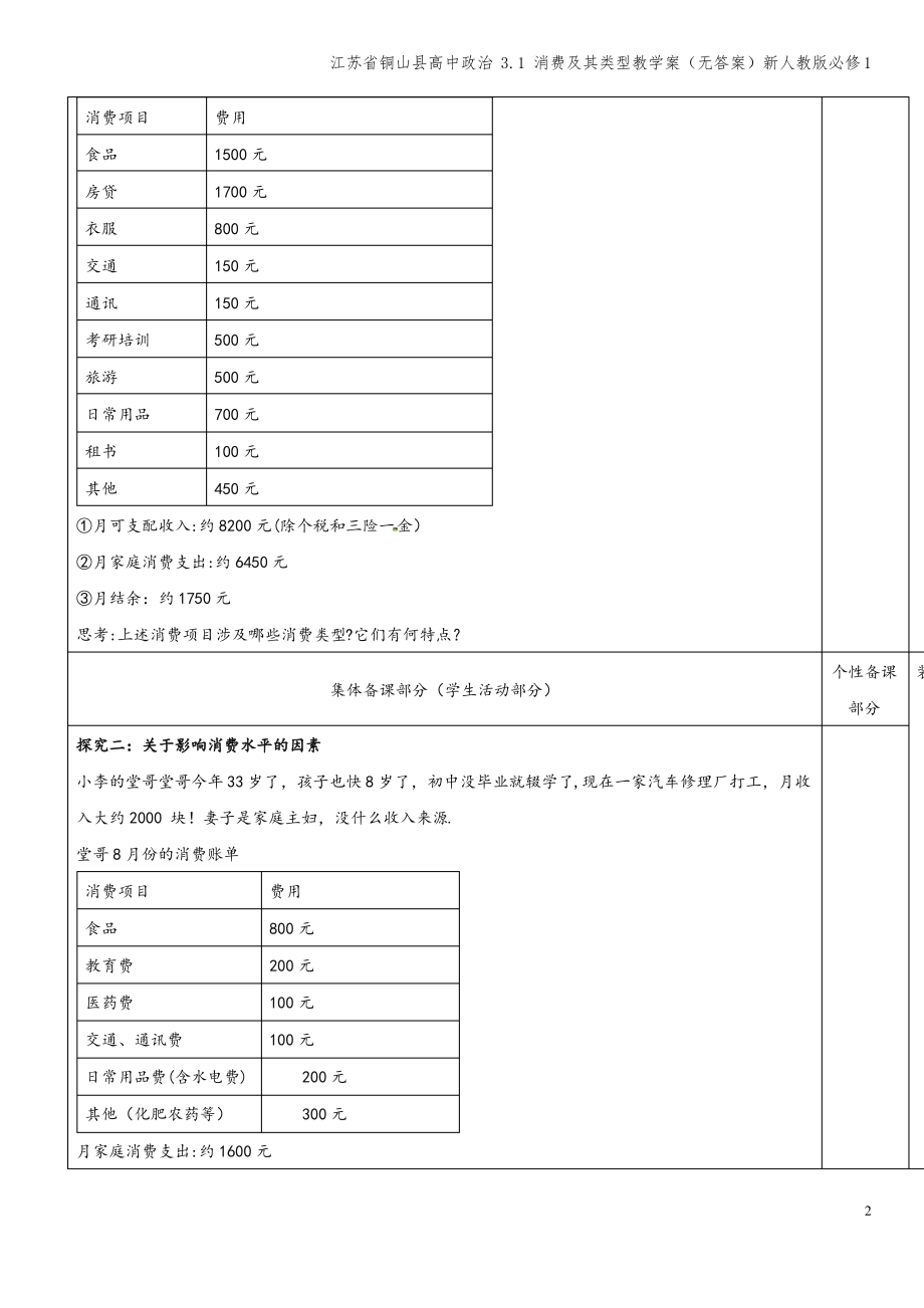 江苏省铜山县高中 3.1 消费及其类型教学案(无答案)新人教版必修1.pdf_第2页