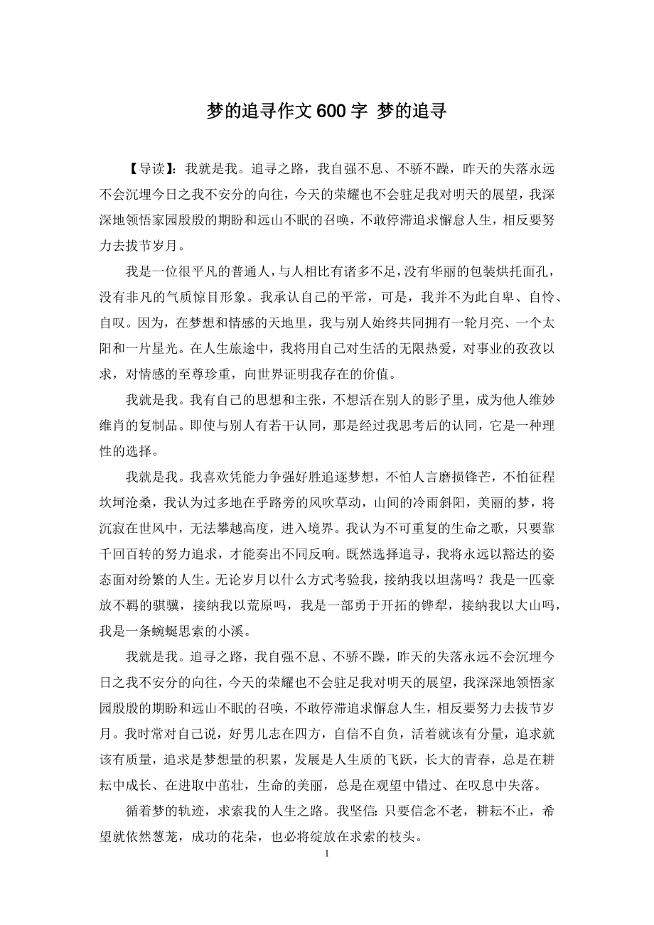 梦的追寻作文600字-梦的追寻.docx_第1页