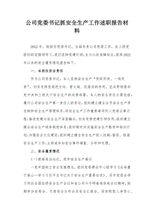 公司党委书记抓安全生产工作述职报告材料.docx