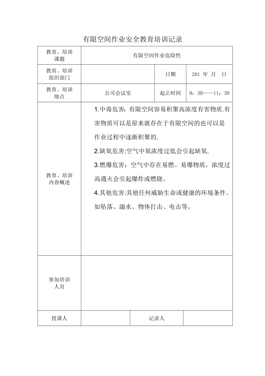 有限空间作业安全教育培训记录.doc_第2页