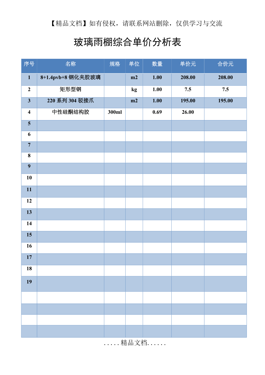 玻璃雨棚综合单价分析表.doc_第2页