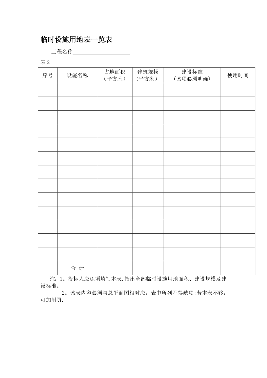 临时设施用地表一览表1【模板范本】.doc_第1页