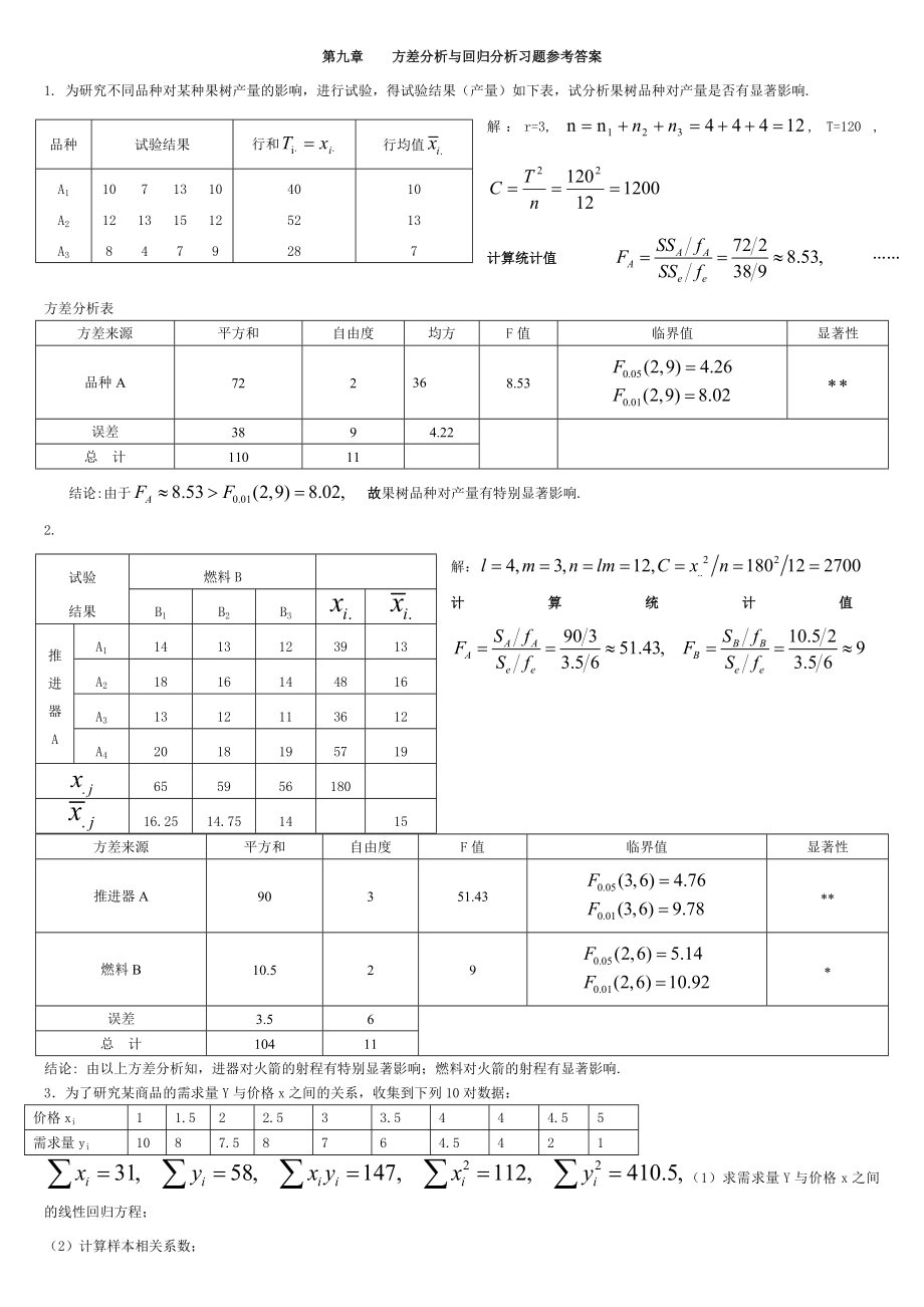 第9章方差分析与回归分析习题答案.doc_第2页