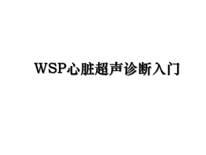 WSP心脏超声诊断入门.ppt