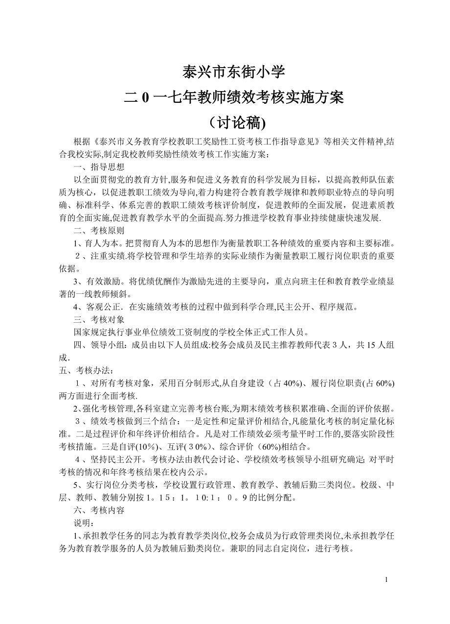 东街小学2017教师绩效考核方案【可编辑范本】.doc_第1页