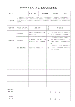 个人(岗位)廉政风险点自查表【模板范本】.doc