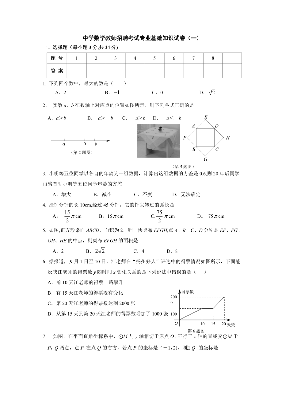 中学数学教师招聘考试专业基础知识试卷【模板范本】.doc_第1页