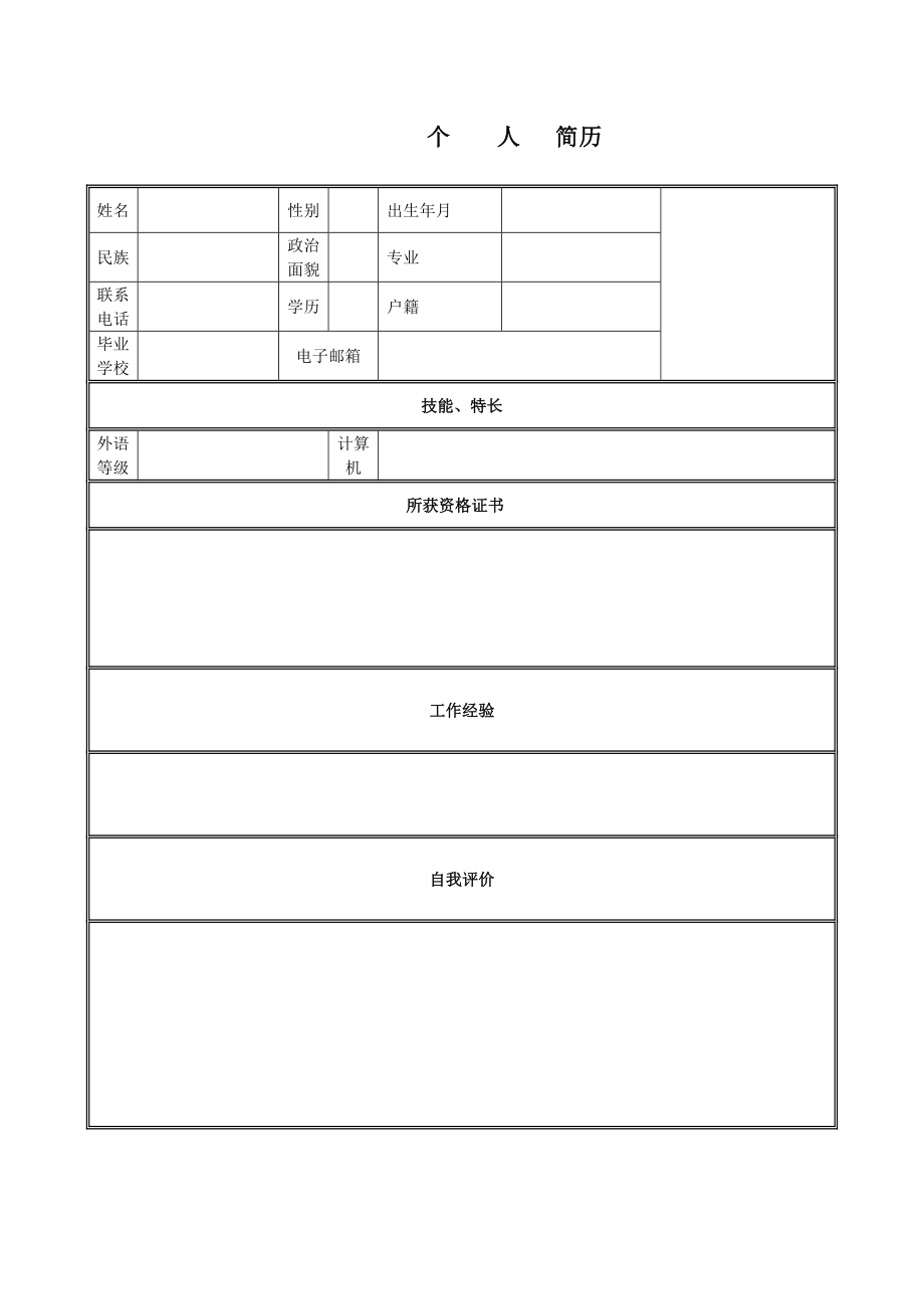 个人简历模板下载-个人简历表格模板-个人简历空白表格【可编辑范本】.doc_第1页