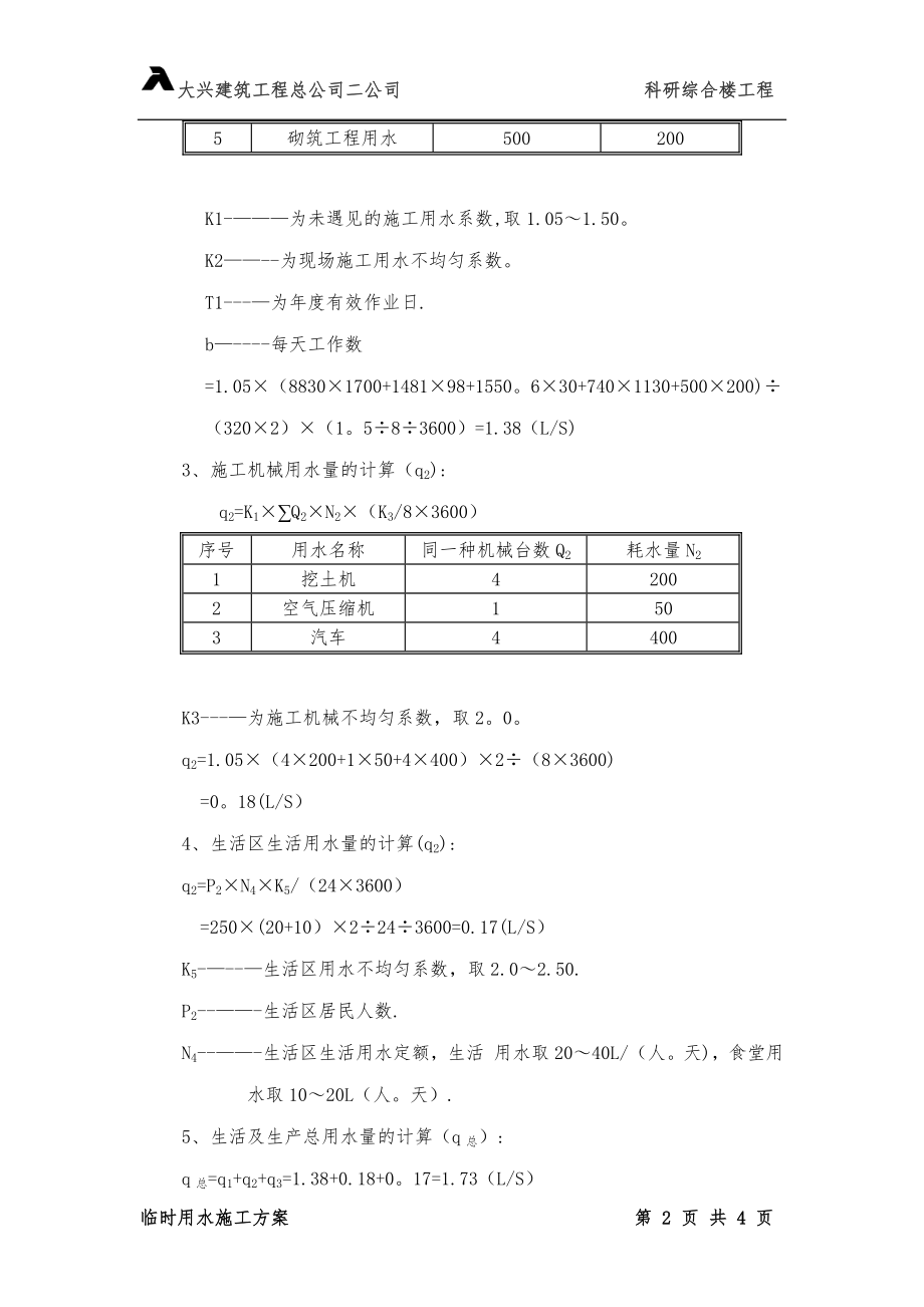 临时用水施工方案【整理版施工方案】.docx_第2页