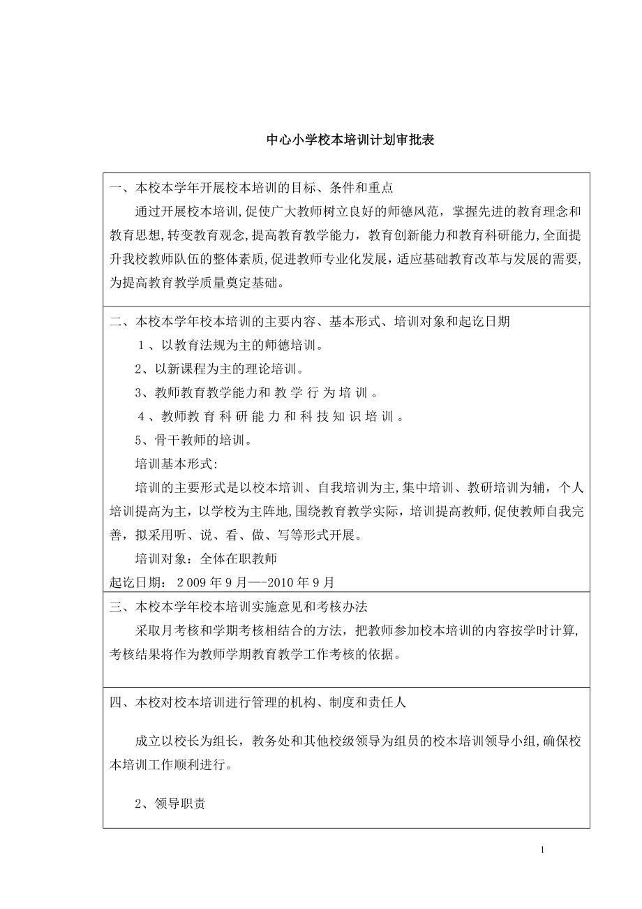 中心小学校本培训计划审批表【可编辑范本】.doc_第1页