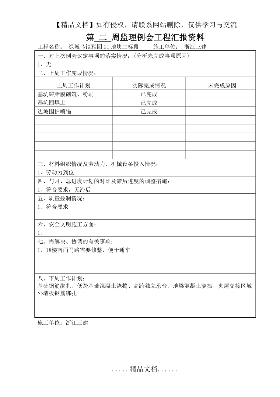 监理例会工程汇报资料表格.doc_第2页