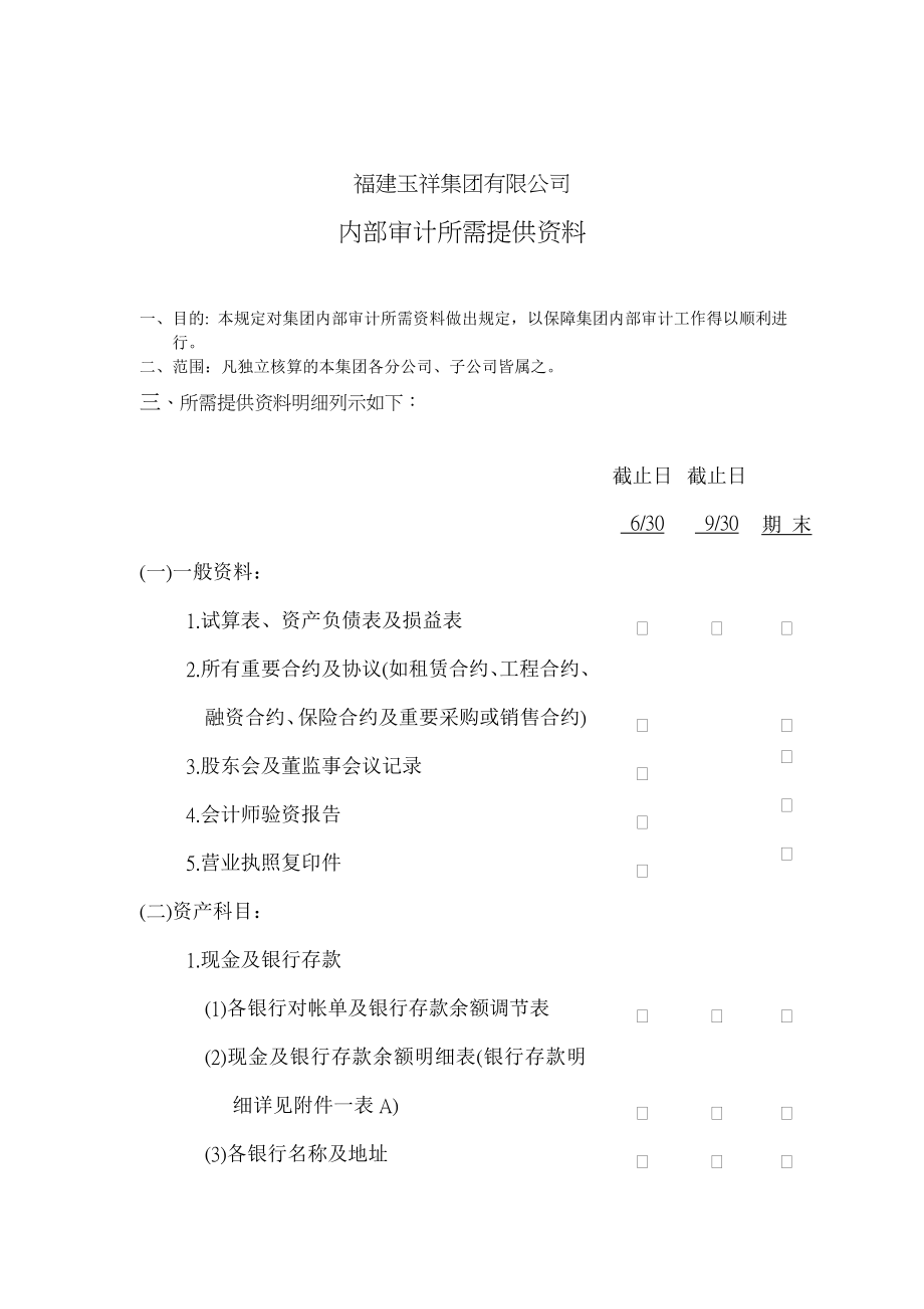 某公司内部审计所需提供资料.docx_第1页