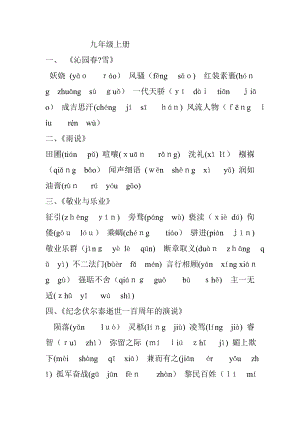 九年级上册语文字词生词及注音试卷教案.doc