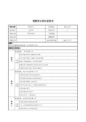 乾坤木业公司财务部预算审计岗位说明书.docx