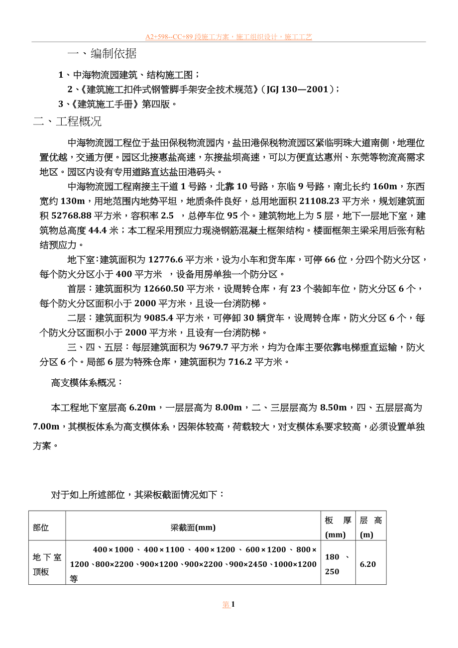 中海物流园高支模支撑架施工方案.doc_第1页