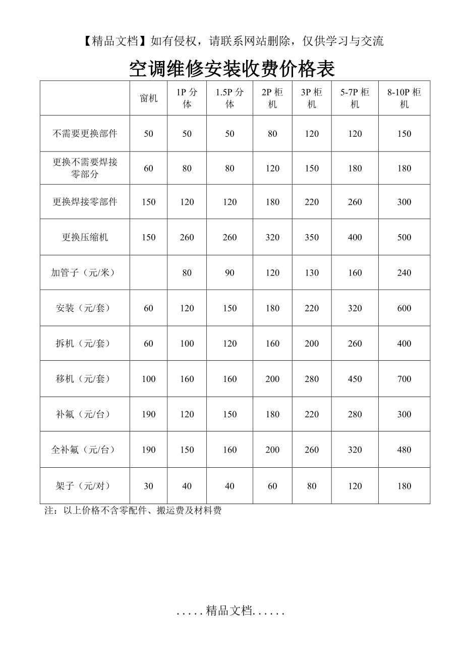 空调维修安装收费价格表.doc_第2页