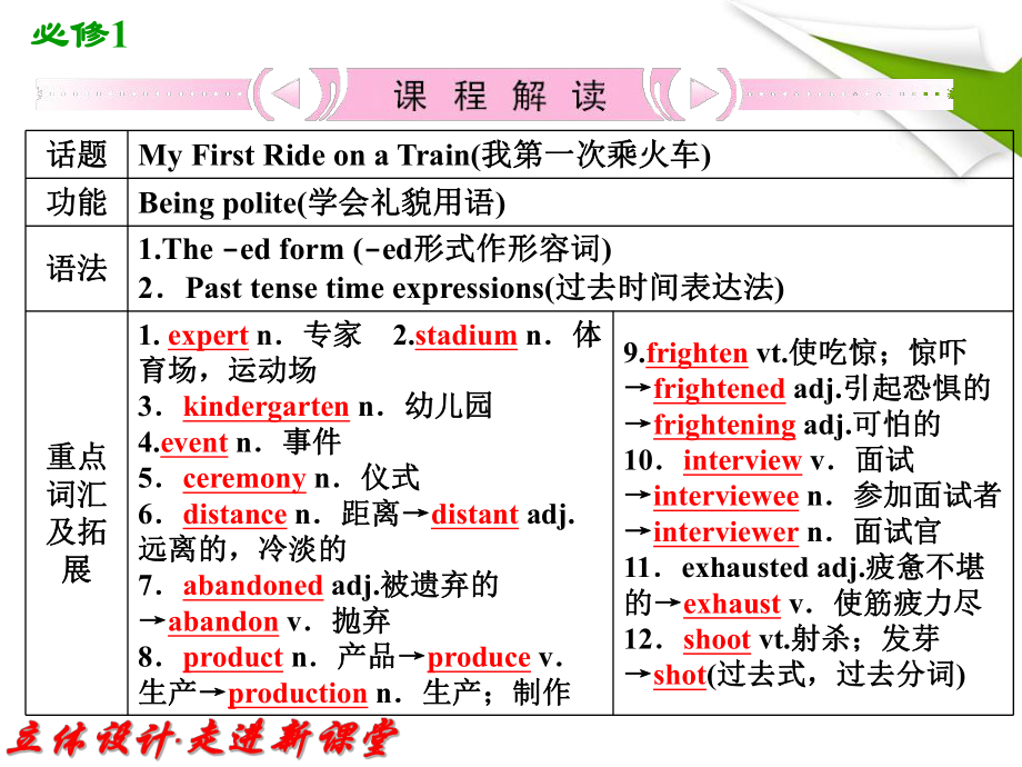 高中英语外研版复习课件：必修1_Module3_My_First_Ride_on_a_Train.ppt_第2页