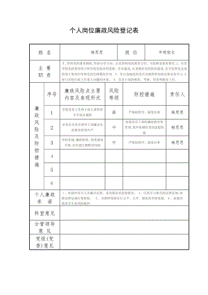 个人岗位廉政风险登记表【可编辑范本】.doc