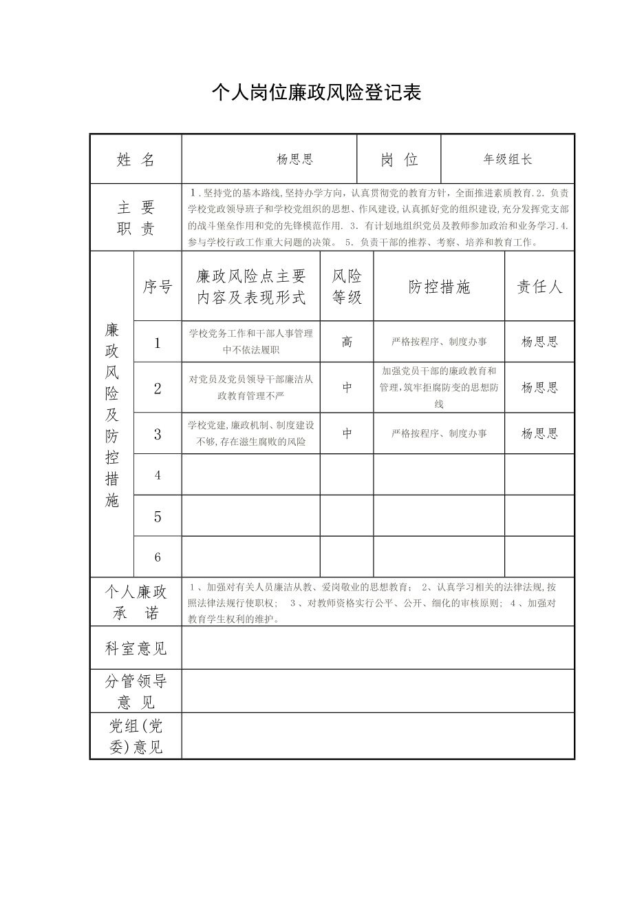 个人岗位廉政风险登记表【可编辑范本】.doc_第1页