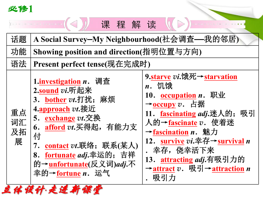 高中英语外研版复习课件：必修1_Module4_A_Social_Survey_My_Neighbourhood.ppt_第2页