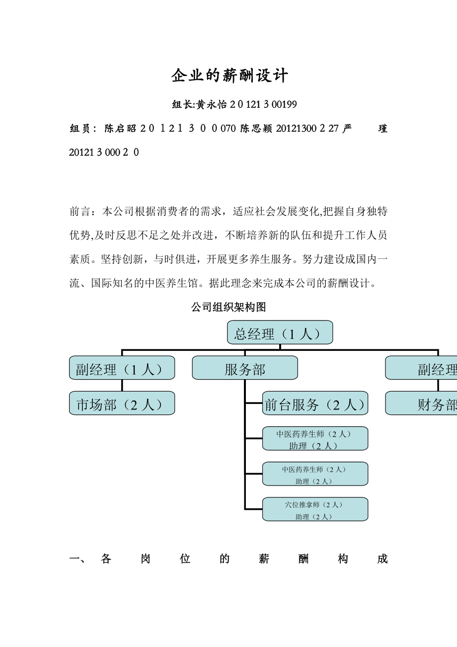 中医养生馆薪酬设计【可编辑范本】.doc_第1页