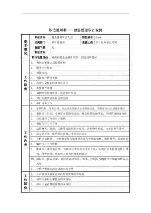 职位说明书——财务管理审计专员.docx