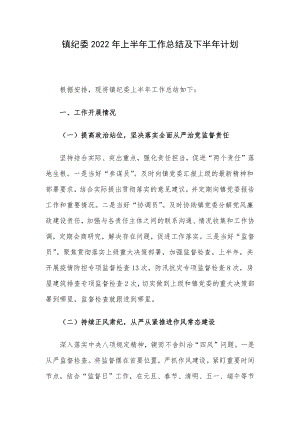 镇纪委2022年上半年工作总结及下半年计划.docx