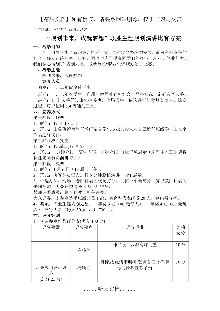 职业生涯规划演讲比赛方案.doc_第2页