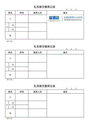 国际酒店礼宾部交接班记录.xls