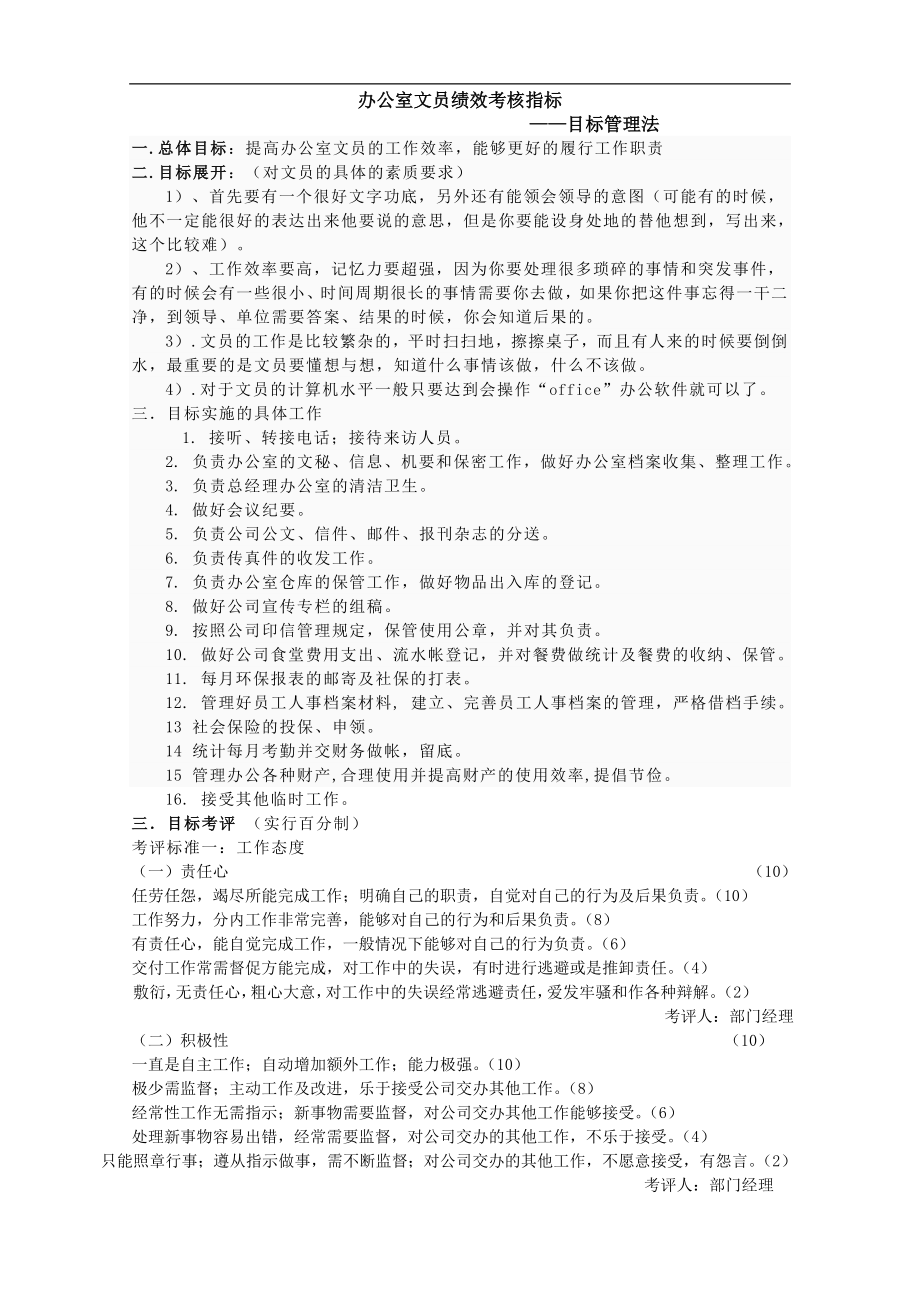 72_办公室文员绩效考核指标目标管理法.doc_第1页