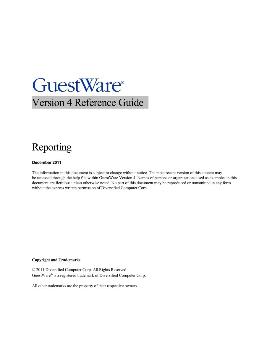 国际联号酒店前厅客房营销礼宾财务运营管理资料 Formatted GW4 Reporting Training Reference Guide.doc_第1页