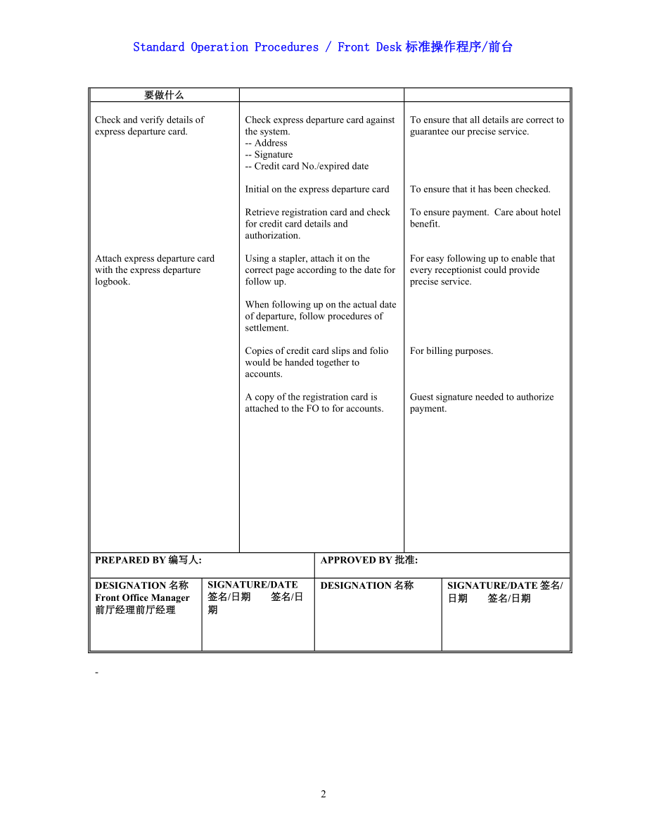 国际酒店前厅前台操作程序手册-SOP Rec 20 Handling express departure.doc_第2页